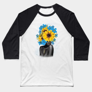 Black and white girl with color beautiful flowers in her head Baseball T-Shirt